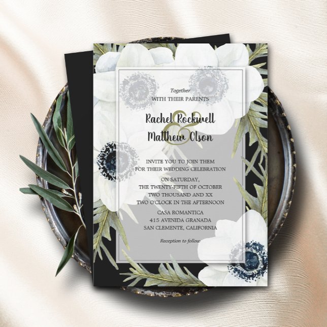Invitación Boda de anémonos blancos y negros (Subido por el creador)