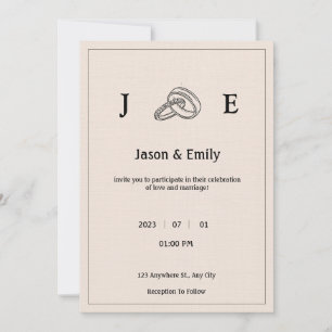 Invitación Boda de Anillo de Marfil Minimalista Retro