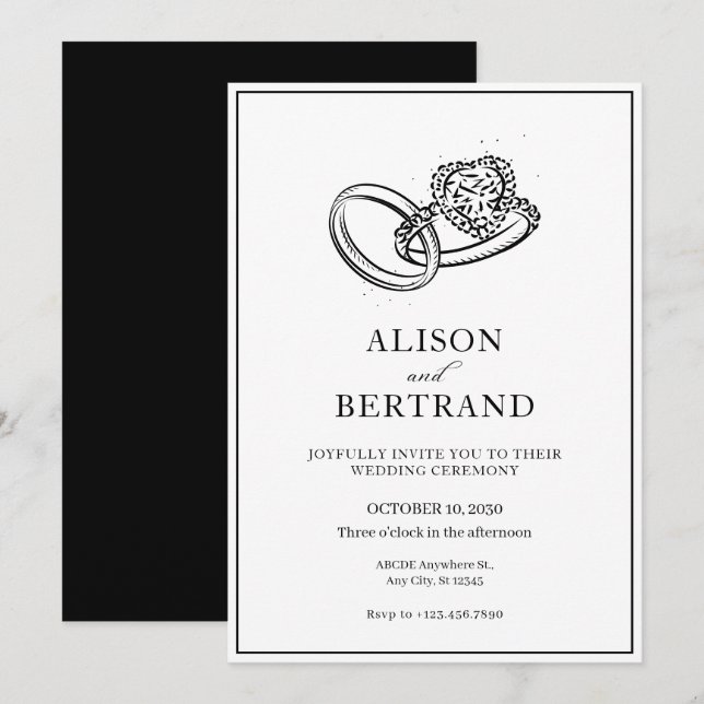Invitación Boda de anillo de pareja elegante y sencillo moder (Anverso / Reverso)