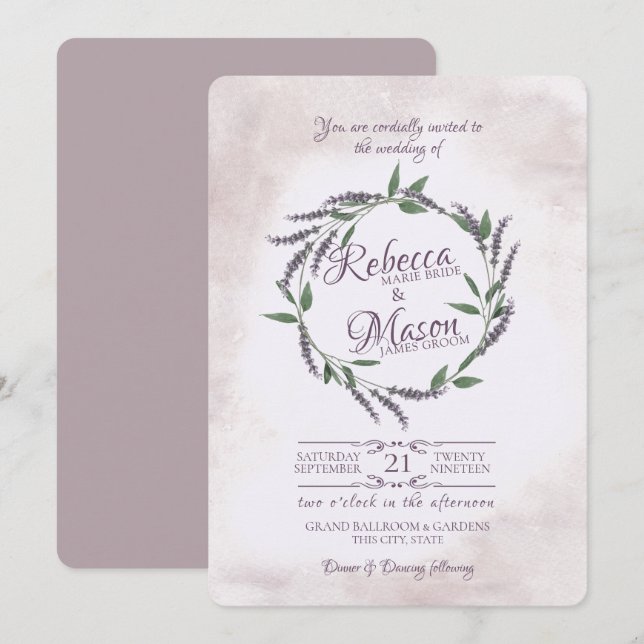 Invitación Boda de anillos de lavanda (Anverso / Reverso)