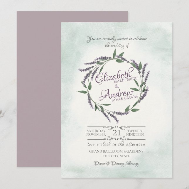 Invitación Boda de anillos de lavanda (Anverso / Reverso)
