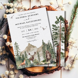 Invitación Boda de animales de bosque de bosques de montaña
