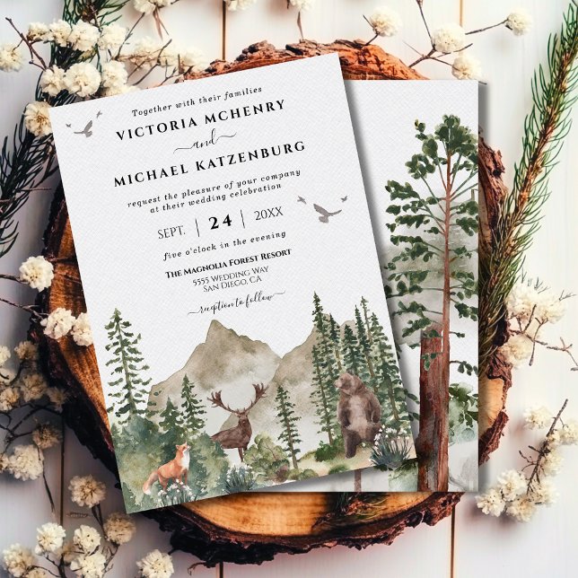 Invitación Boda de animales de bosque de bosques de montaña (Subido por el creador)
