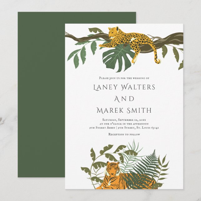 Invitación Boda de animales de la jungla de Safari (Anverso / Reverso)