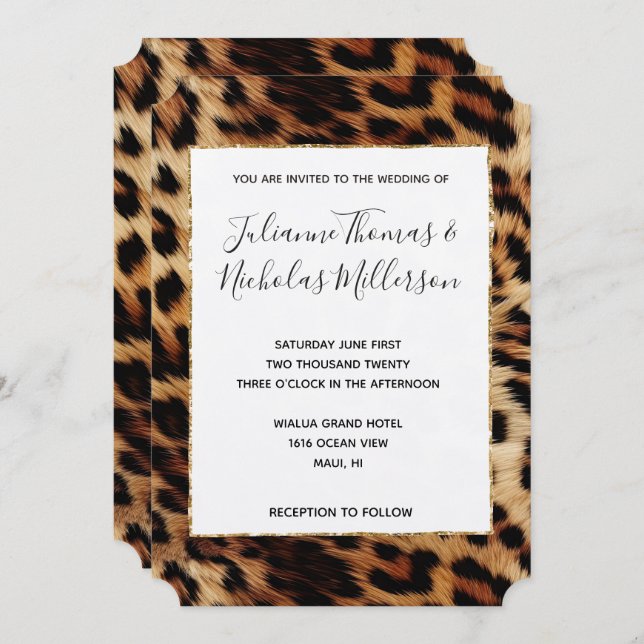 Invitación Boda de animales de leopardo de las crías marrones (Anverso / Reverso)