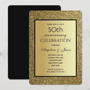 Invitación Boda de aniversario 50 con brillo negro y dorado