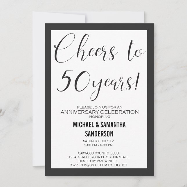 Invitación Boda de aniversario de 50 años negro y blanco mode (Anverso)