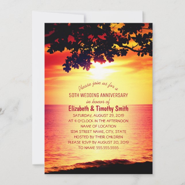 Invitación Boda de aniversario de playa al atardecer rústico (Anverso)