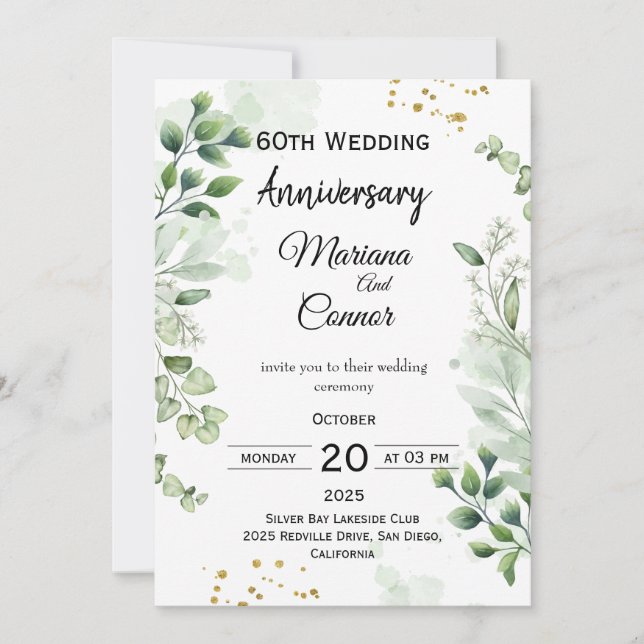 Invitación Boda de aniversario floral boho con vegetación  (Anverso)