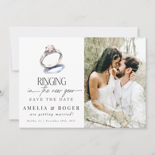 Invitación Boda de Año Nuevo | Foto de Save the Date (Anverso)
