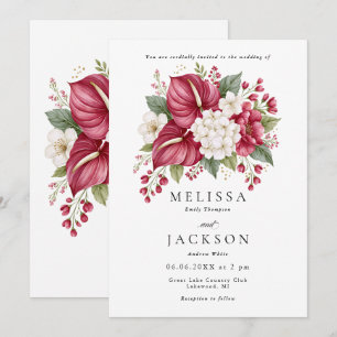 Invitación Boda de Anthurium y Hortensia Borgoña
