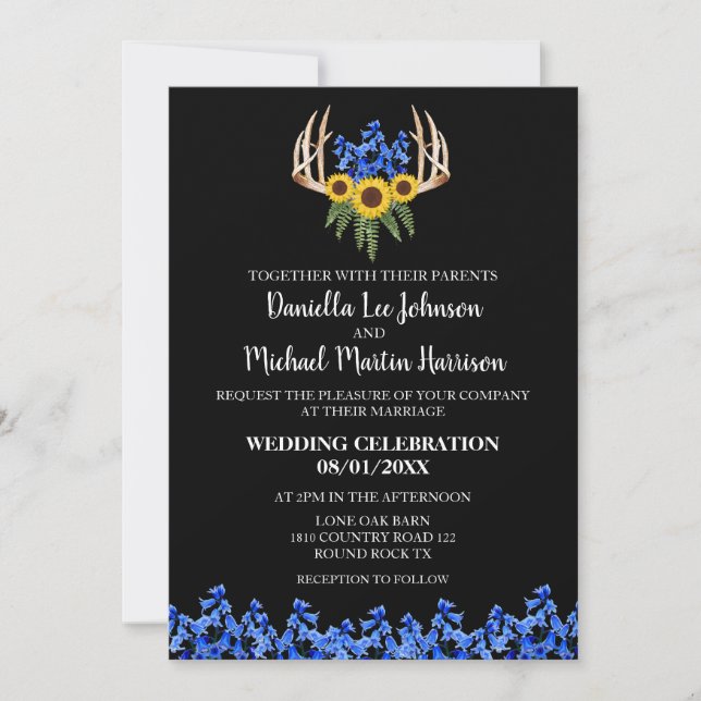 Invitación Boda de Antillas Florales Rústicas del País (Anverso)