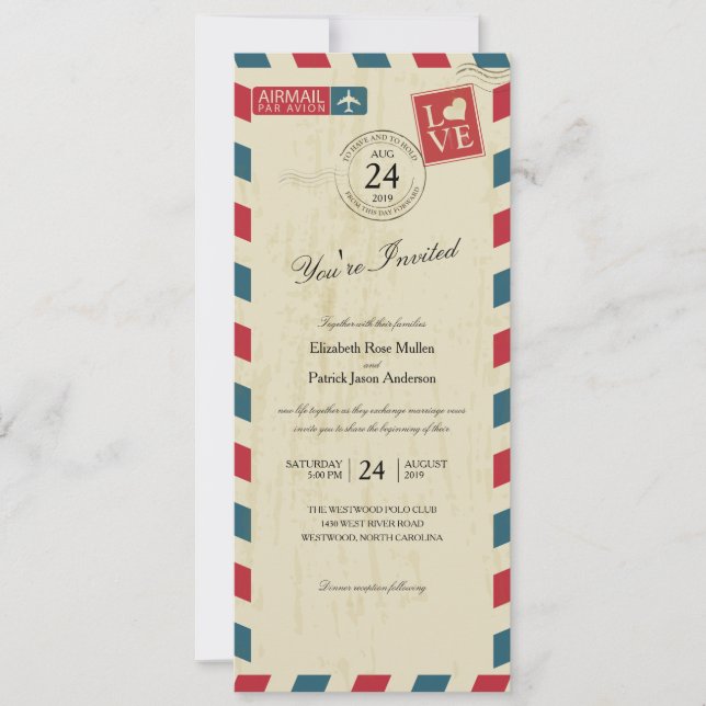 Invitación Boda de Antique Airmail (Anverso)