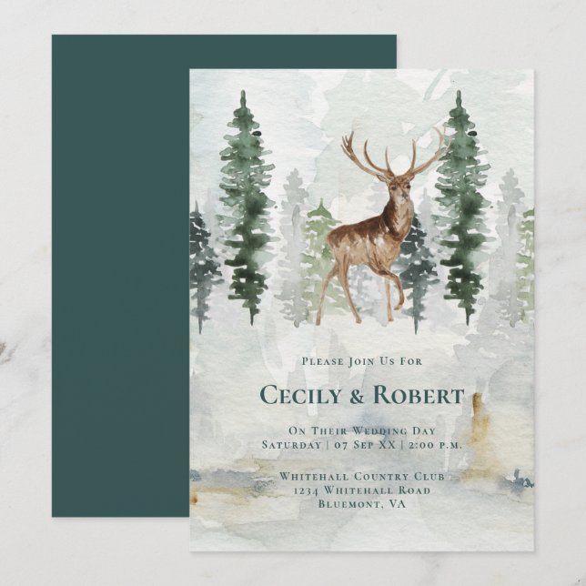 Invitación Boda de Antlers de venados de la selva de los pino (Anverso / Reverso)