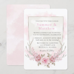 Invitación Boda de Antlers Peony Peony Deer Pink