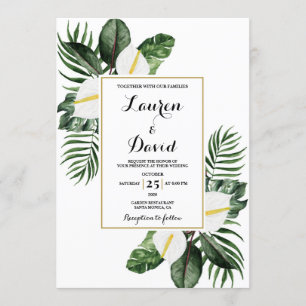Invitación boda de anturio blanco y vegetación