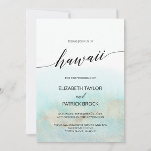 Invitación Boda de Aqua and Gold Watercolor Beach Hawaii
