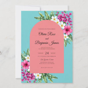 Invitación Boda de Aqua Coral Tropical Polvoriento Eucalipto