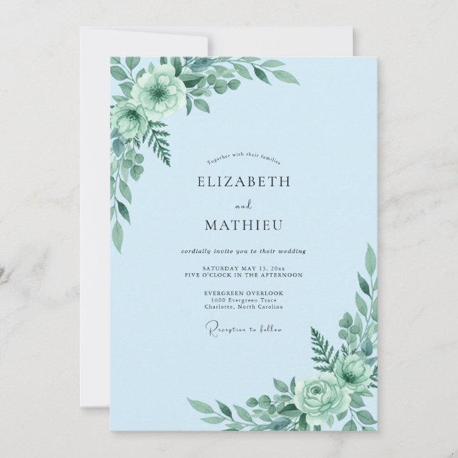 Invitación Boda de Aqua en Polvo de Eucalipto (Anverso)