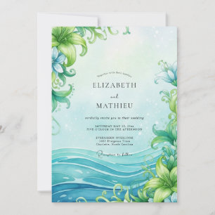 Invitación Boda de Aqua Ocean Wave Dusty Eucalyptus