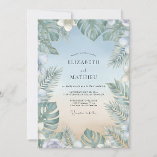 Invitación Boda de Aqua Tropical Palma Eucalipto Silenciado