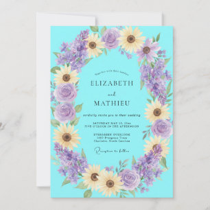 Invitación Boda de Aquamarina, Sunflower y Eucalipto