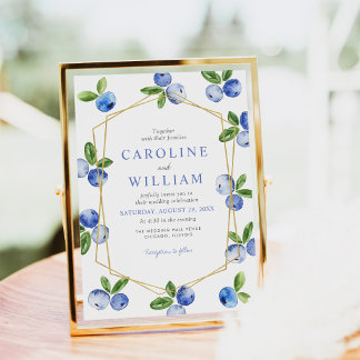 Invitación Boda de arándanos en acuarela elegante azul