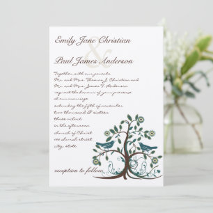 Invitación Boda de árbol amarillo y marrón Verde azulado capr