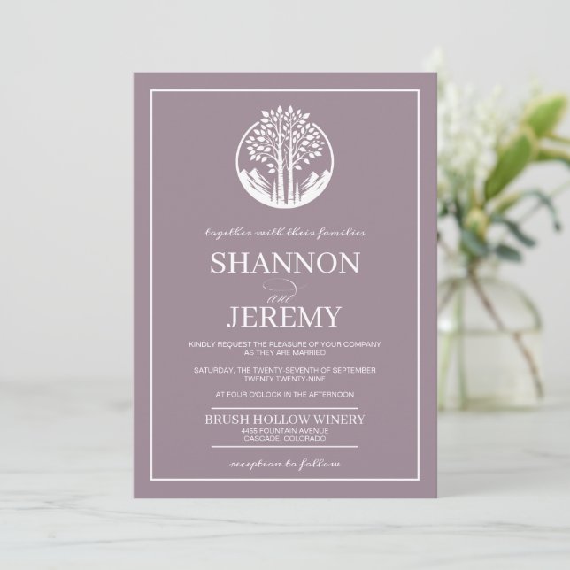 Invitación Boda de árbol aspen Rosa polvoriento (Anverso de pie)