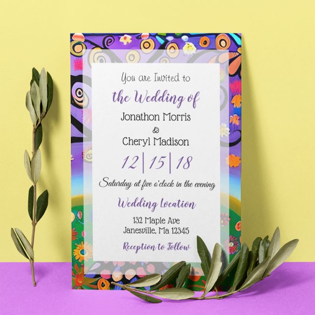 Invitación Boda de árbol caprichoso y colorido de bonito (Subido por el creador)