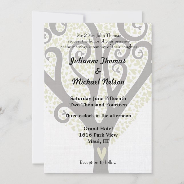 Invitación Boda de árbol de amor (Anverso)