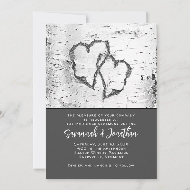 Invitación Boda de árbol de aves dos corazones (Anverso)