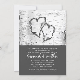 Invitación Boda de árbol de aves dos corazones