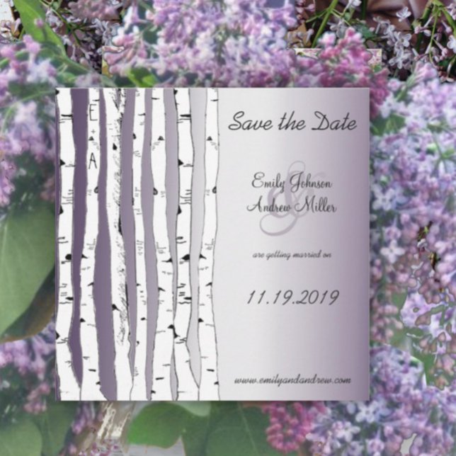 Invitación Boda de árbol de aves púrpura Lapis Guardar la fec (Subido por el creador)