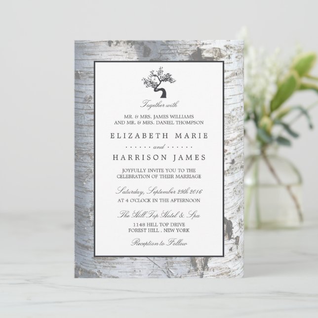 Invitación Boda de árbol de birch plateado ruso (Anverso de pie)