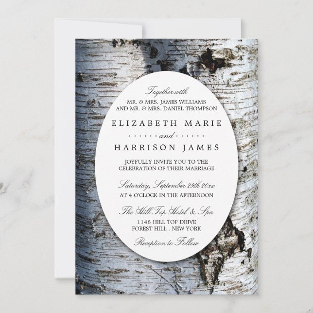 Invitación Boda de árbol de birch rústico del país (Anverso)