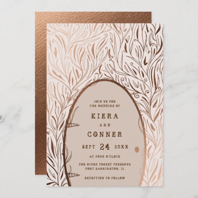 Invitación Boda de árbol de cuento de hadas de folklore irlan (Anverso / Reverso)