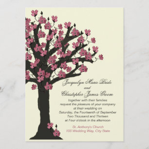 Invitación Boda de árbol de dogwood con flores rosas