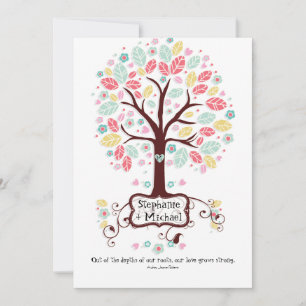 Invitación Boda De Árbol De Flor De Corazón De Swirl Moderno