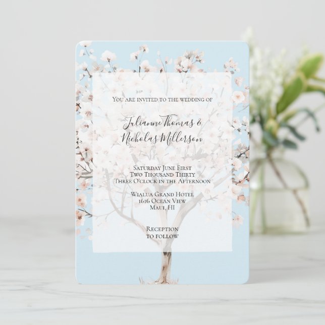 Invitación Boda de árbol de floración rosa bonito (Anverso de pie)