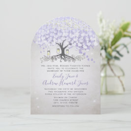 Invitación Boda de árbol de hojas de corazón ultravioleta de