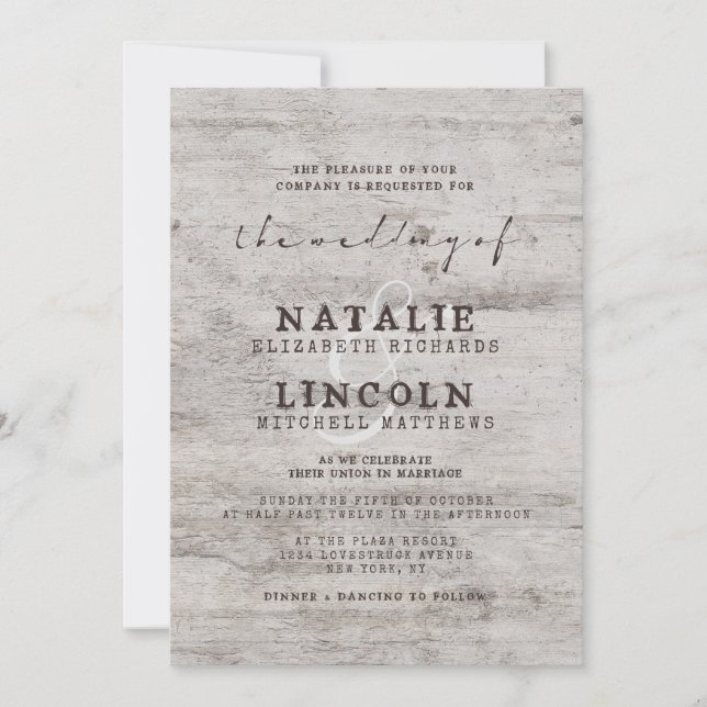 Invitación Boda de árbol de maderas de Birch Rústico de novia (Anverso)