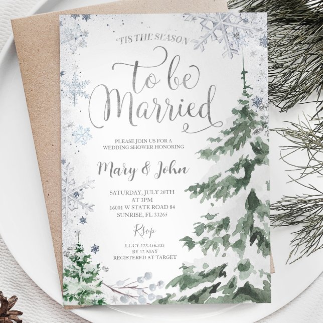Invitación Boda de árbol de navidad de invierno con copo de n (Subido por el creador)