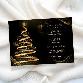 Invitación boda de árbol de navidad elegante y dorado negro