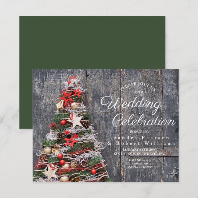 Invitación Boda de Árbol de Navidad Rustic Wood Country (Anverso / Reverso)
