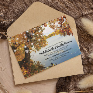 Invitación Boda de árbol de otoño junto al lago rústico