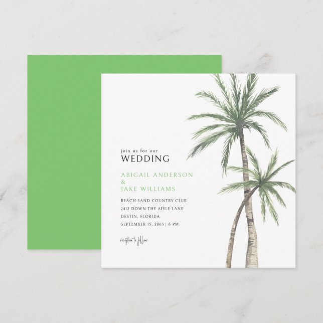 Invitación Boda de árbol de palma verde lima (Anverso / Reverso)