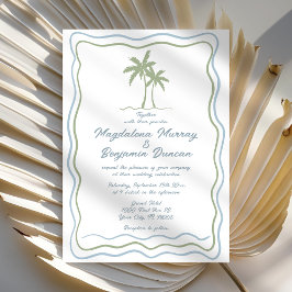 Invitación Boda de árbol de palmas con marco de ondulación az