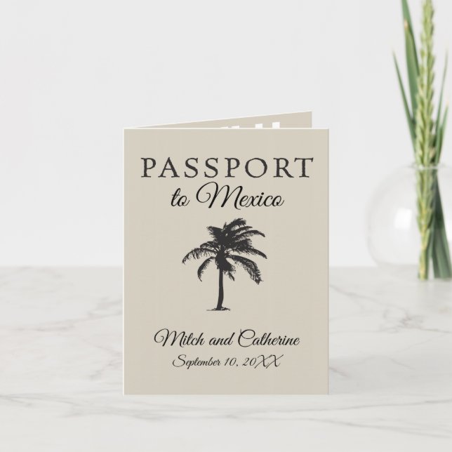 Invitación Boda de árbol de palmas de pasaportes de Los Cabos (Anverso)