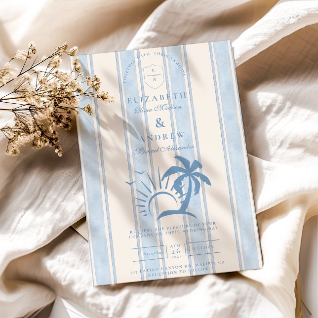 Invitación Boda de árbol de palmas dibujado a mano náutica (Subido por el creador)